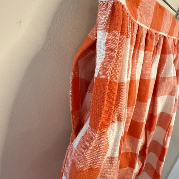 Pepaloves plaid linen blend mini skirt orange & white pockets SZ SM - Picture 3 of 11
